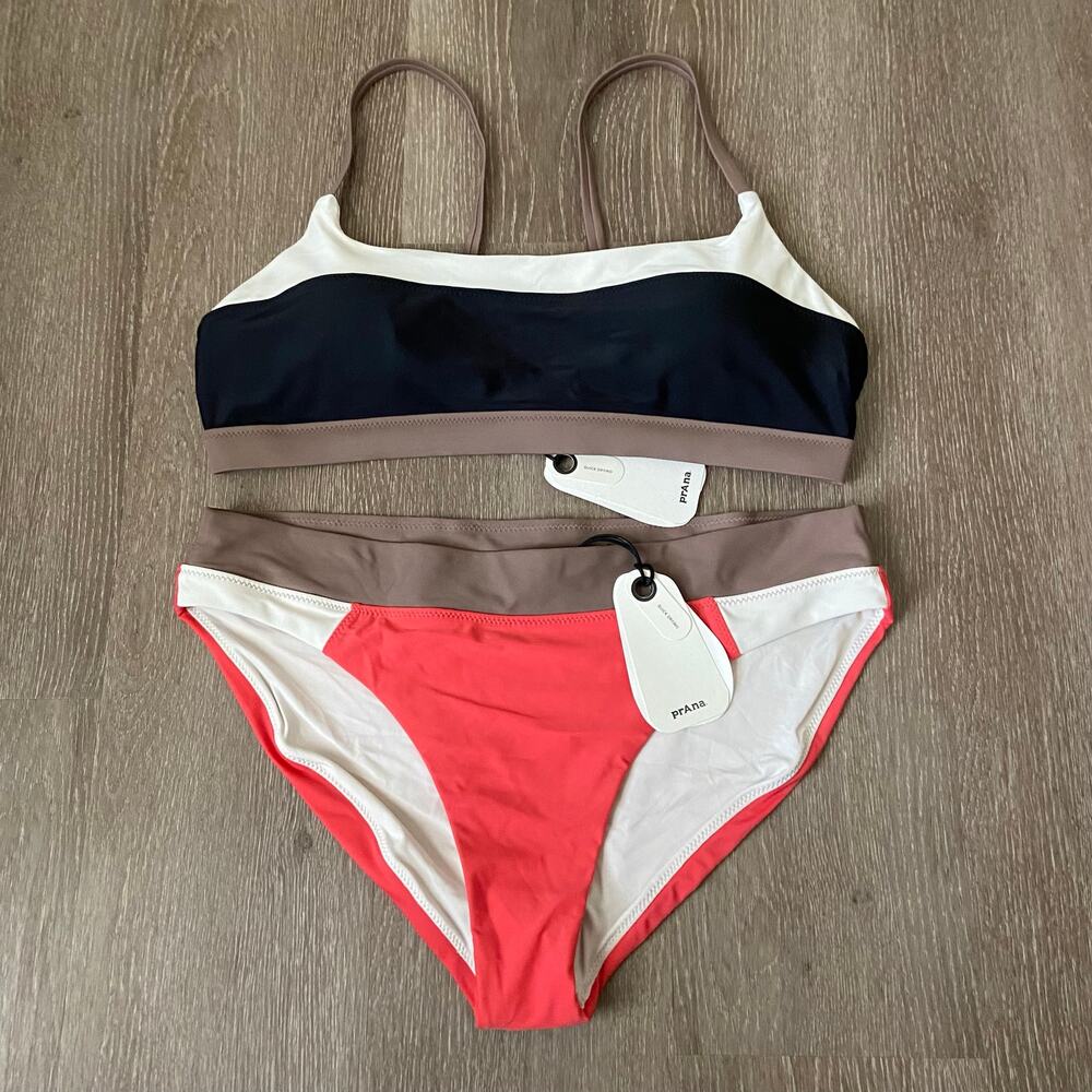 Prana Baja Bound Adjustable Top & Summer Wave Swim Bottom Sz M Colorblock Bikini - Picture 2 of 5